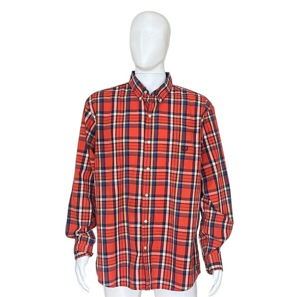 Polo Ralph Lauren Other - Chaps Easy Care Shirt Mens 2XL Red Orange Navy Plaid Button-Down LS